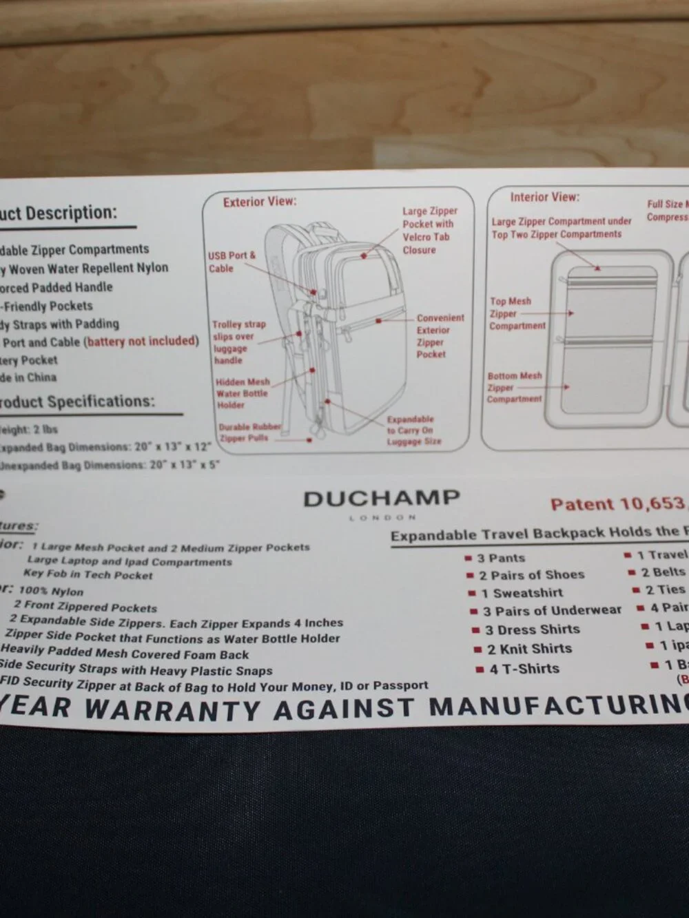 Duchamp Blue Expandable Travel Backpack Suitcase NWT